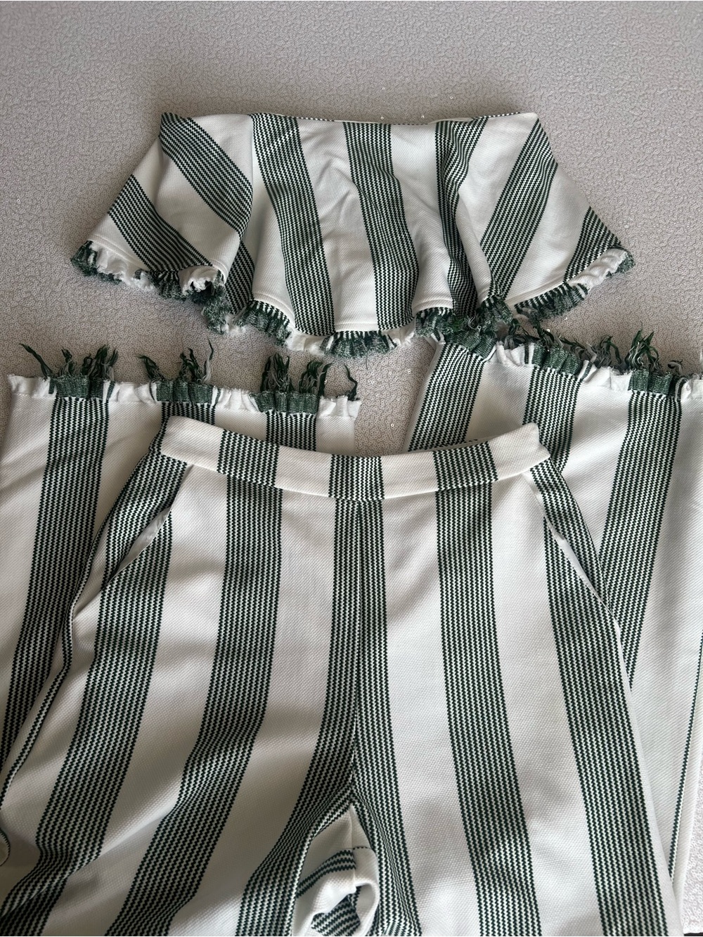 English Factory Green and White Striped Two-Piece Set